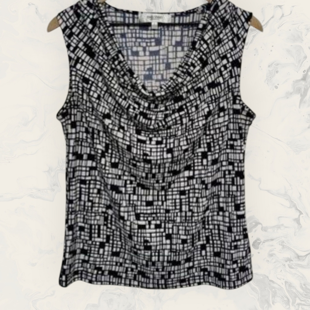 Jus d’Orange Paris Black & White Scoop neck Sleeveless Blouse Size Medium